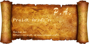 Preidt Arzén névjegykártya